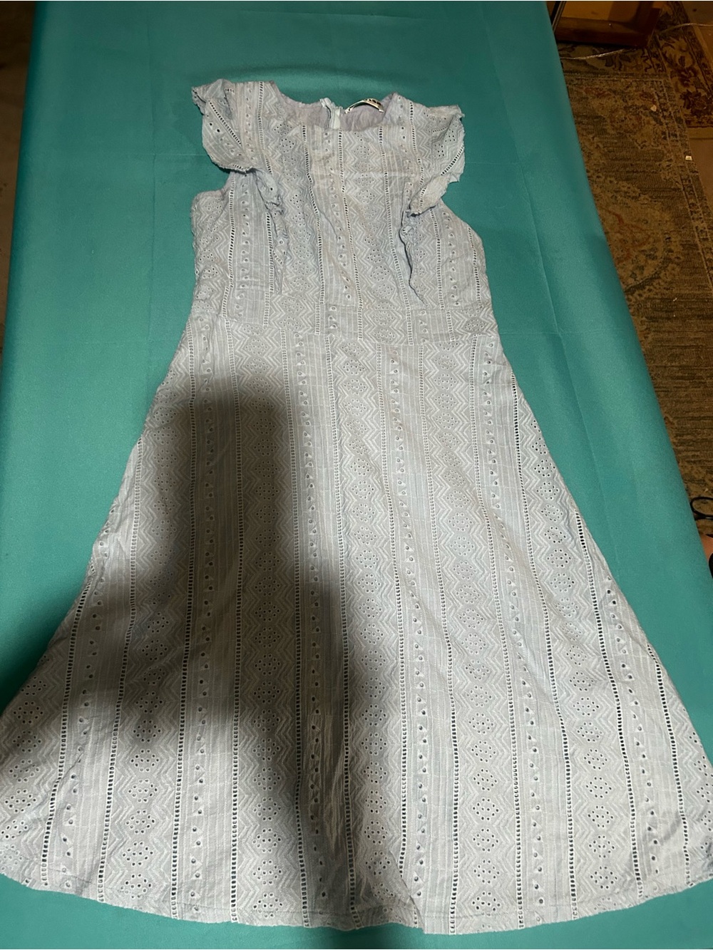 Light Blue Eyelet Ruffle Sleeve Dress